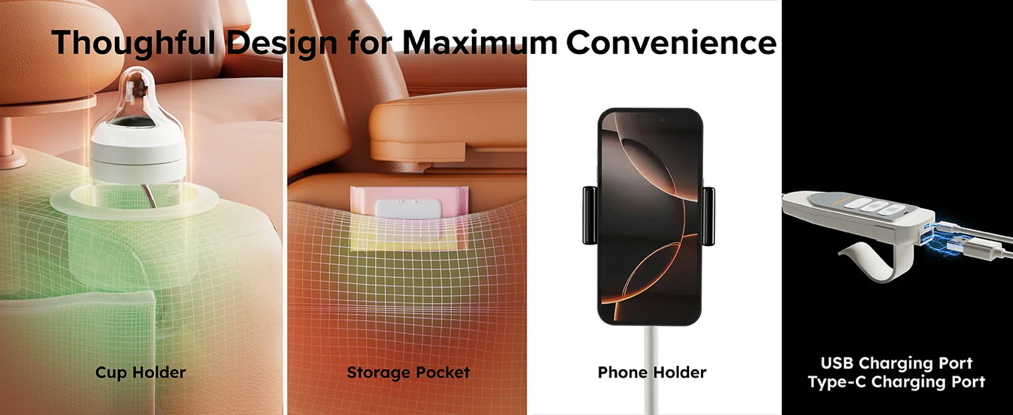 MAMAZING Electric Nursery Glider Recliner Breastfeeding Chair with USB Port Adjustable Armrests and Storage FSC Certified Mocha