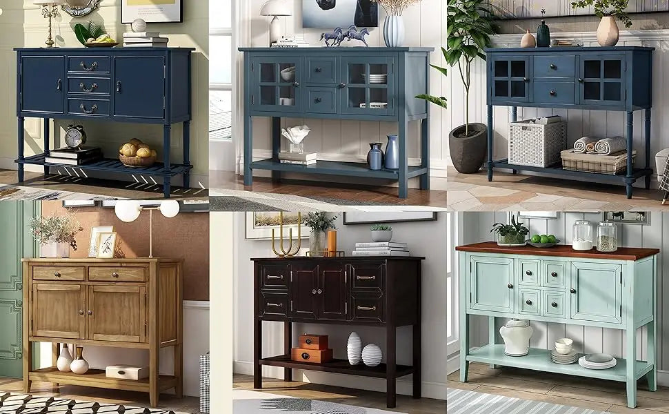 Console Table Sideboard Sofa Entryway Side Table Furniture with Six Drawers and Bottom Shelf for Living Room Home Decor