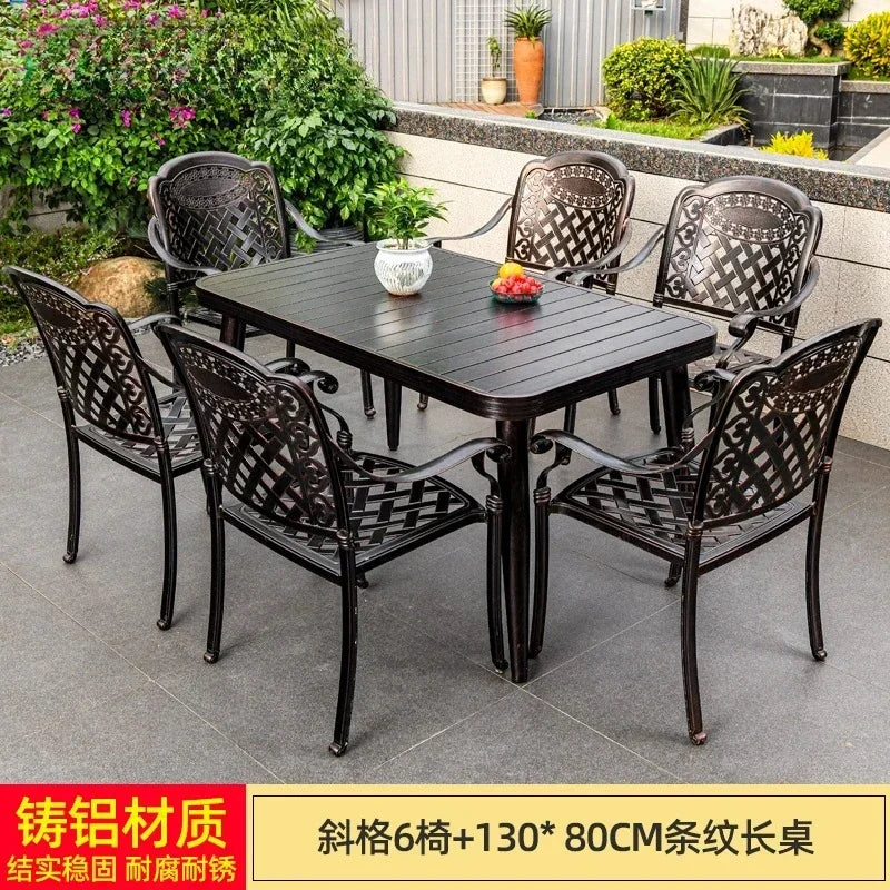 Waterproof Sunscreen Leisure Chairs Outdoor Metal Garden Furniture Set for Patio European Retro Style