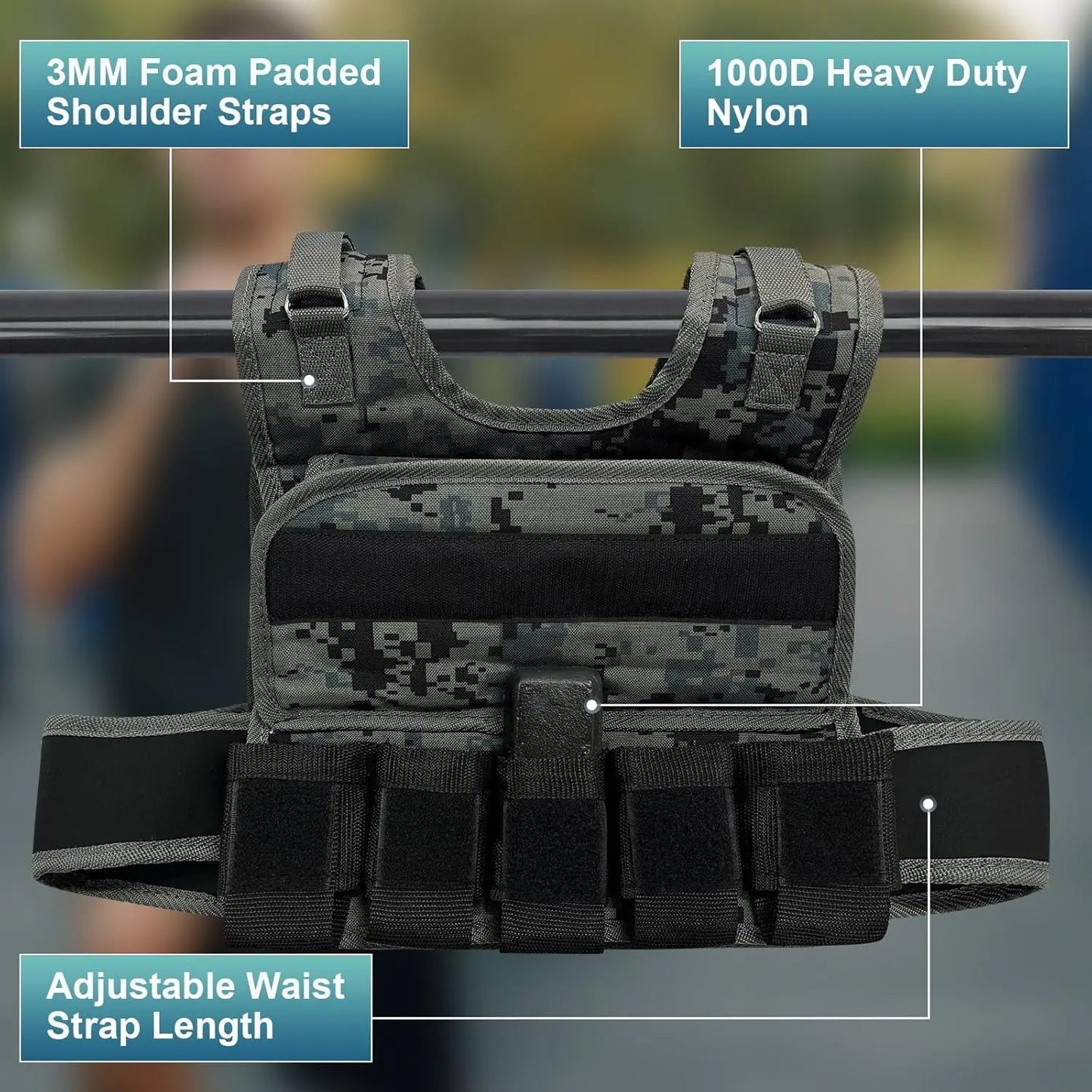 Men's Adjustable 44Lb Weight Vest For Strength Training