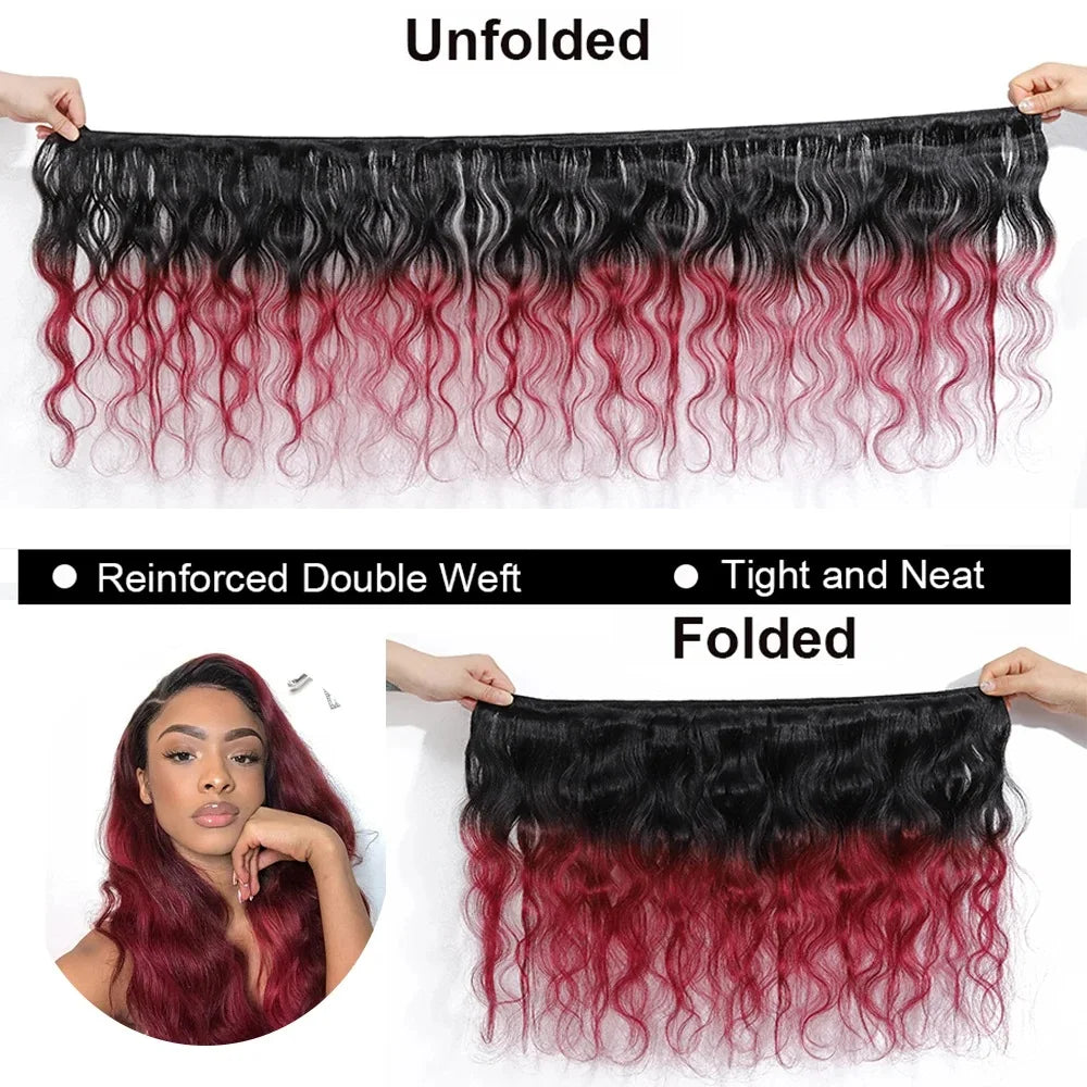 1B99J Body Wave Bundles With Closure Brazilian Human Hair Weave 4x4 Lace Closure 3/4 Bundles Remy Hair Extensions