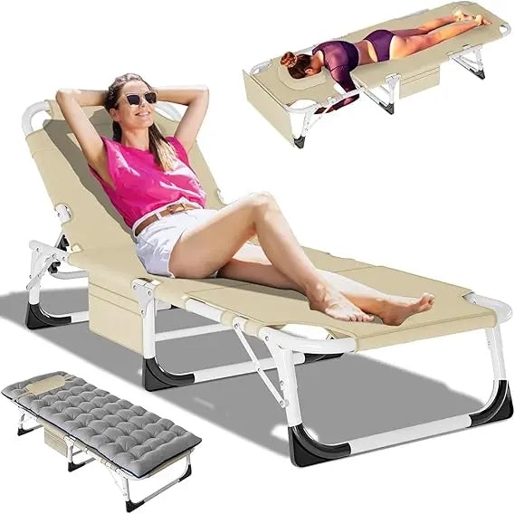 Heavy Duty Tanning Chair with Face Hole Adjustable 5 Position Folding Chaise Lounge for Outdoor Portable Lay Flat Beach