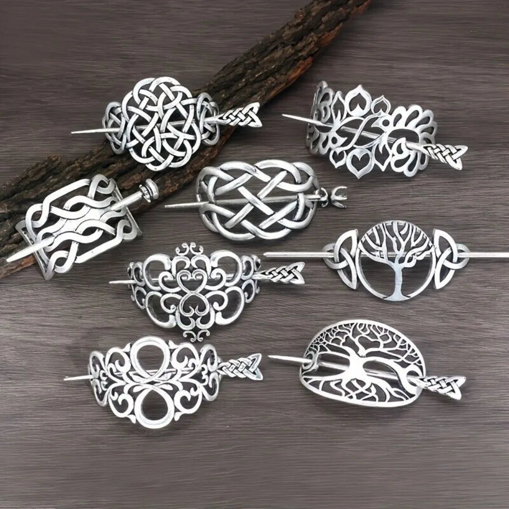 8PCS Hair Clips Viking Celtic Hair Sticks Retro Barrette