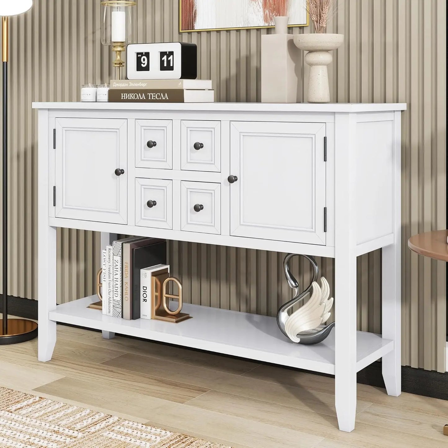Console Table Sideboard Sofa Entryway Side Table Furniture with Six Drawers and Bottom Shelf for Living Room Home Decor