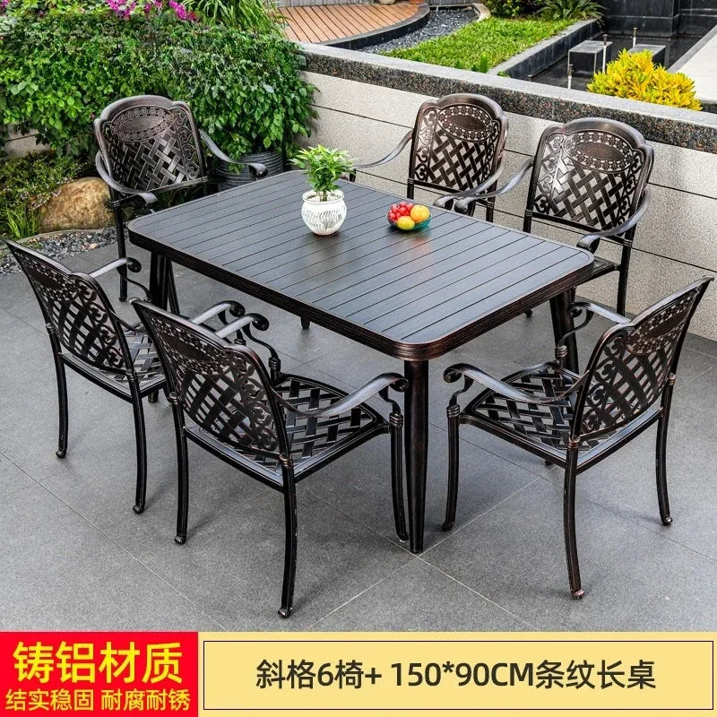 Waterproof Sunscreen Leisure Chairs Outdoor Metal Garden Furniture Set for Patio European Retro Style