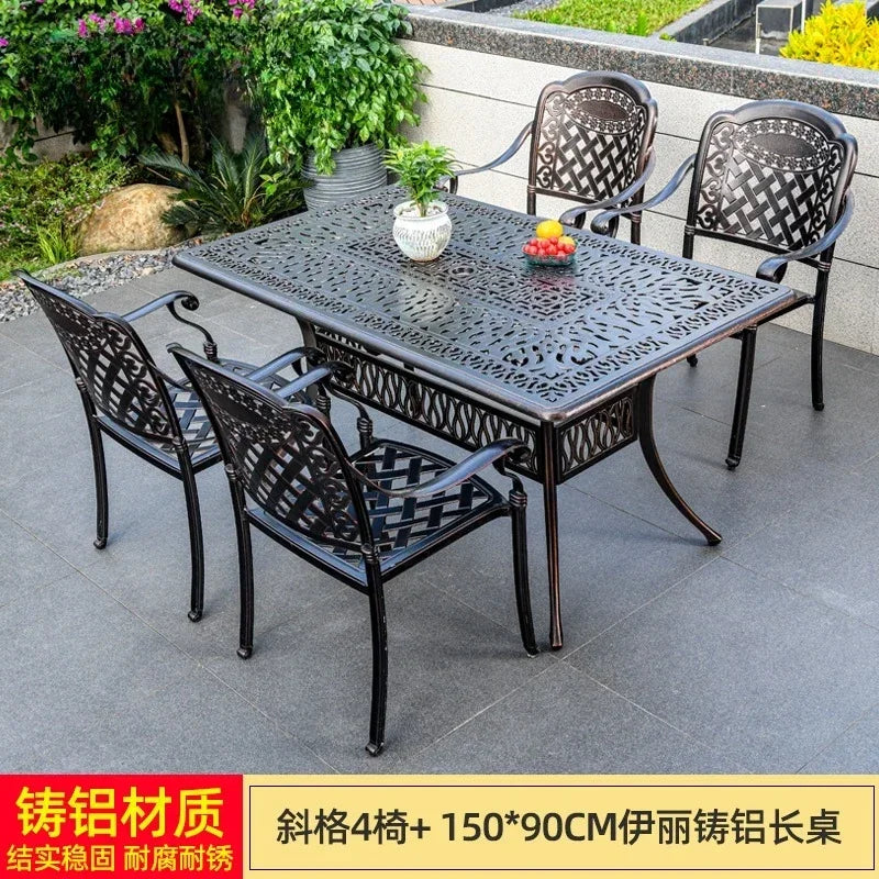 Waterproof Sunscreen Leisure Chairs Outdoor Metal Garden Furniture Set for Patio European Retro Style