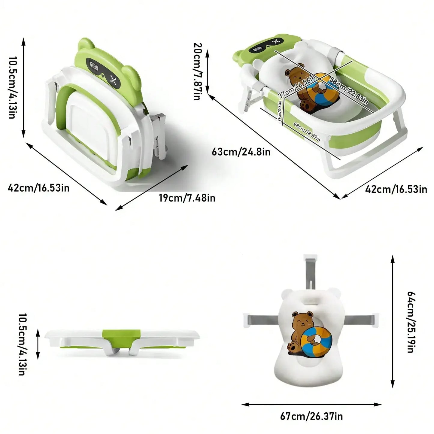 Folding Baby Bathtub with Thermometer and Cushion Support