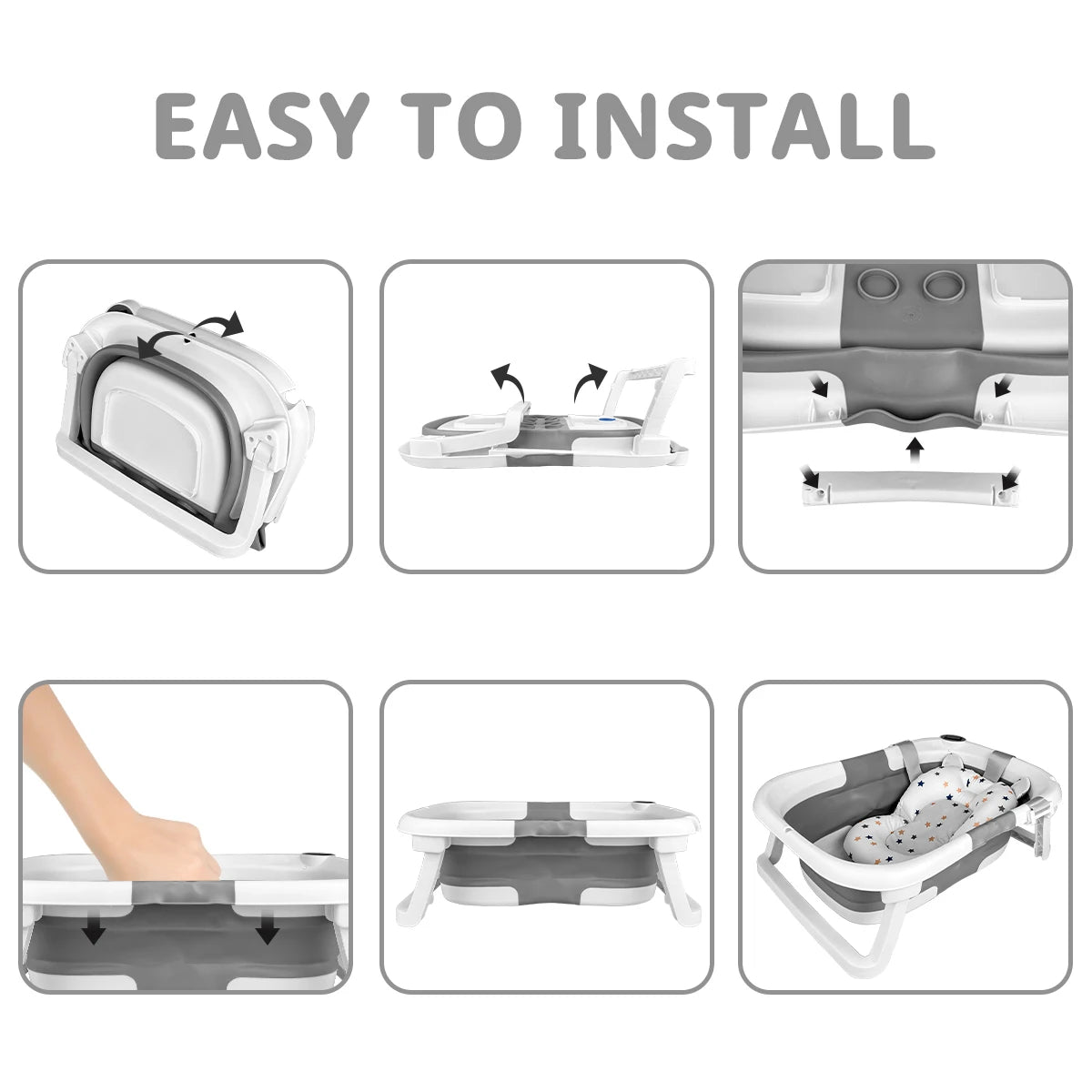 Foldable Baby Bathtub With Soft Cushion And Thermometer