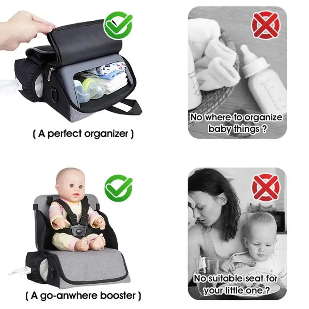 Baby Diaper Bag 2-in-1 Foldable Booster Seat And Diaper Pouch Large Capacity Organizer For Travel