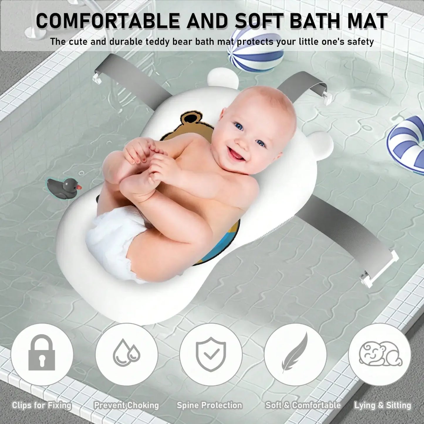 Folding Baby Bathtub with Thermometer and Cushion Support