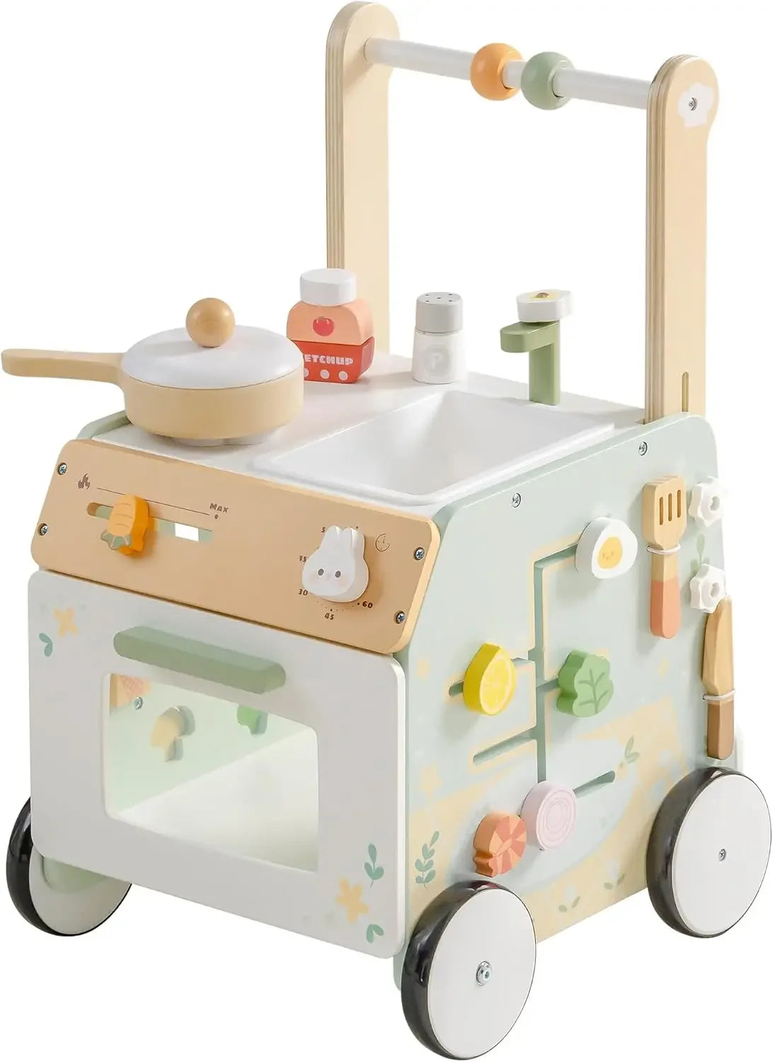 Robud Adjustable Height Speed Wooden Baby Walker Push Toy to Prevent O-Shaped Legs Montessori Baby Walking Toy for Girls Boys