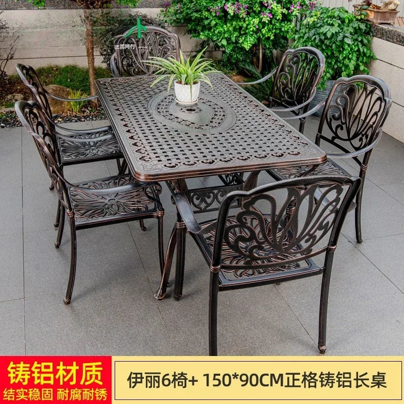 Waterproof Sunscreen Leisure Chairs Outdoor Metal Garden Furniture Set for Patio European Retro Style
