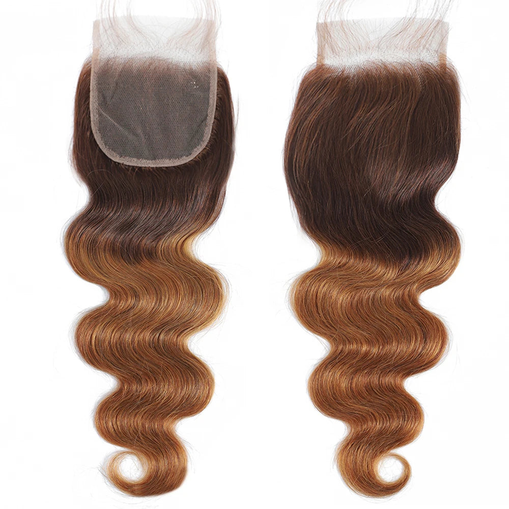 1B99J Body Wave Bundles With Closure Brazilian Human Hair Weave 4x4 Lace Closure 3/4 Bundles Remy Hair Extensions