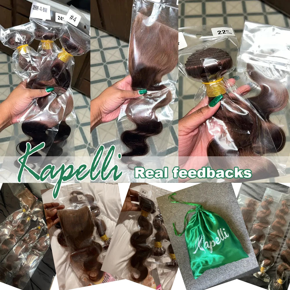 10A Brazilian Body Wave Bundles with 4x4 Lace Closure Brown Blonde Remy Human Hair