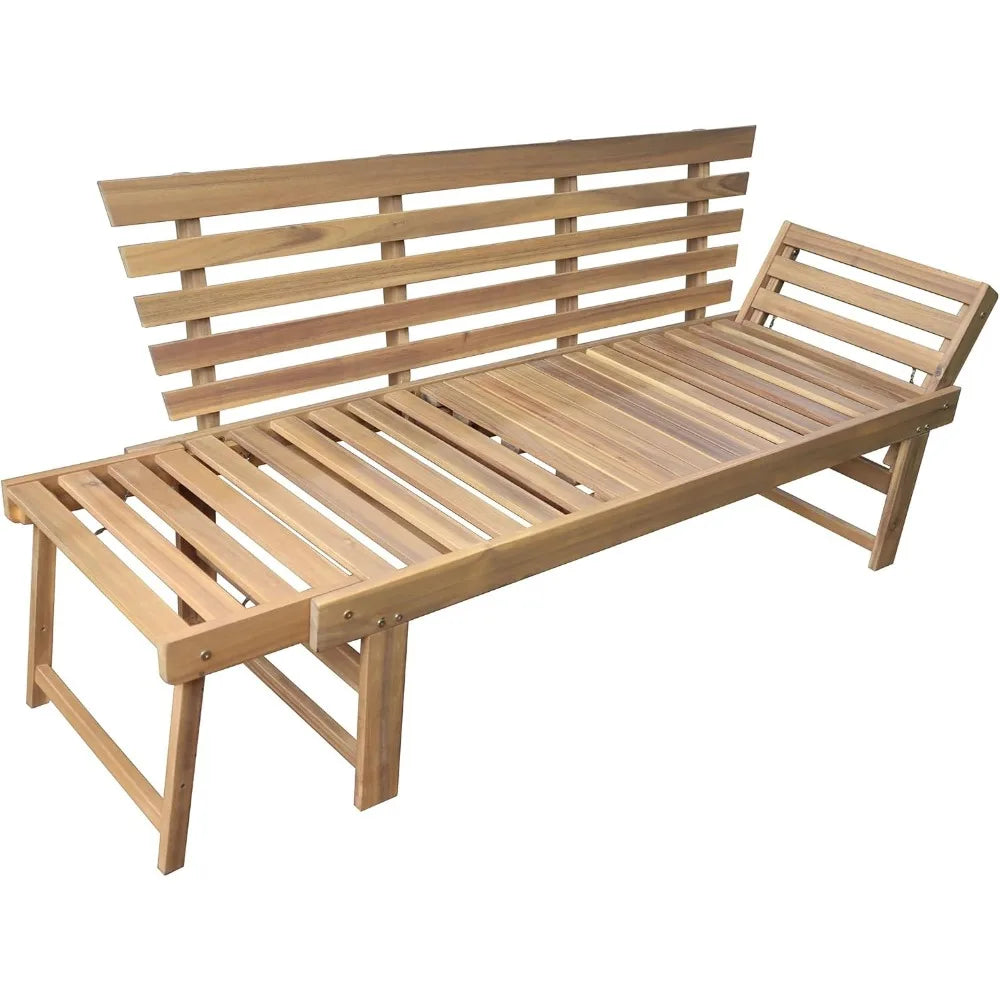 Outdoor Acacia Wood Patio 3 Seat Lounge with Fold Down Center Table Weather Resistant Outdoor Furniture