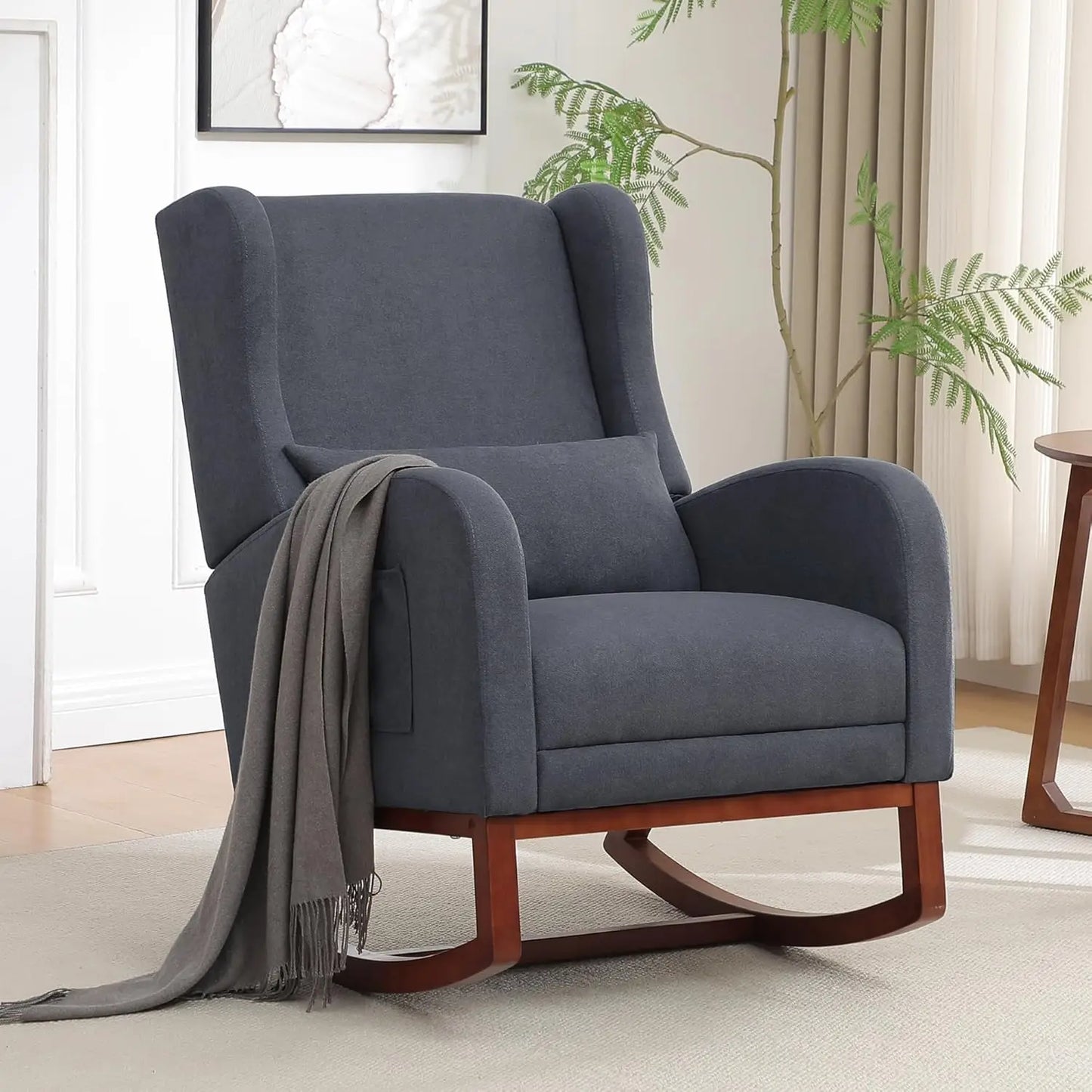 Rocking Chair Nursery with Foot Rest Wingback Nursery Rocking Chairs Teddy Nursing Glider Rocker Chair with Pillow and Adjustable Footrest