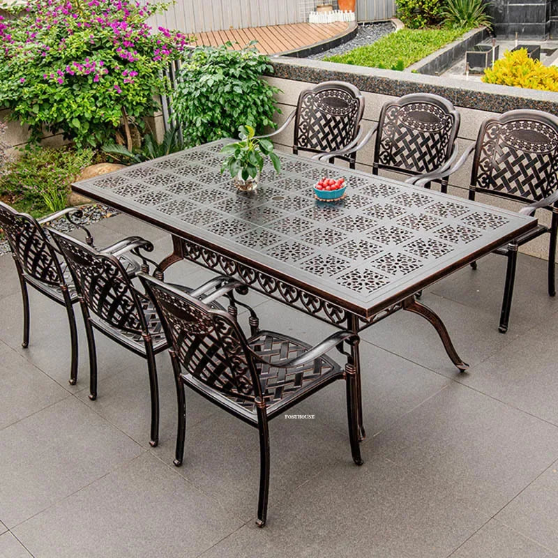 Waterproof Sunscreen Leisure Chairs Outdoor Metal Garden Furniture Set for Patio European Retro Style