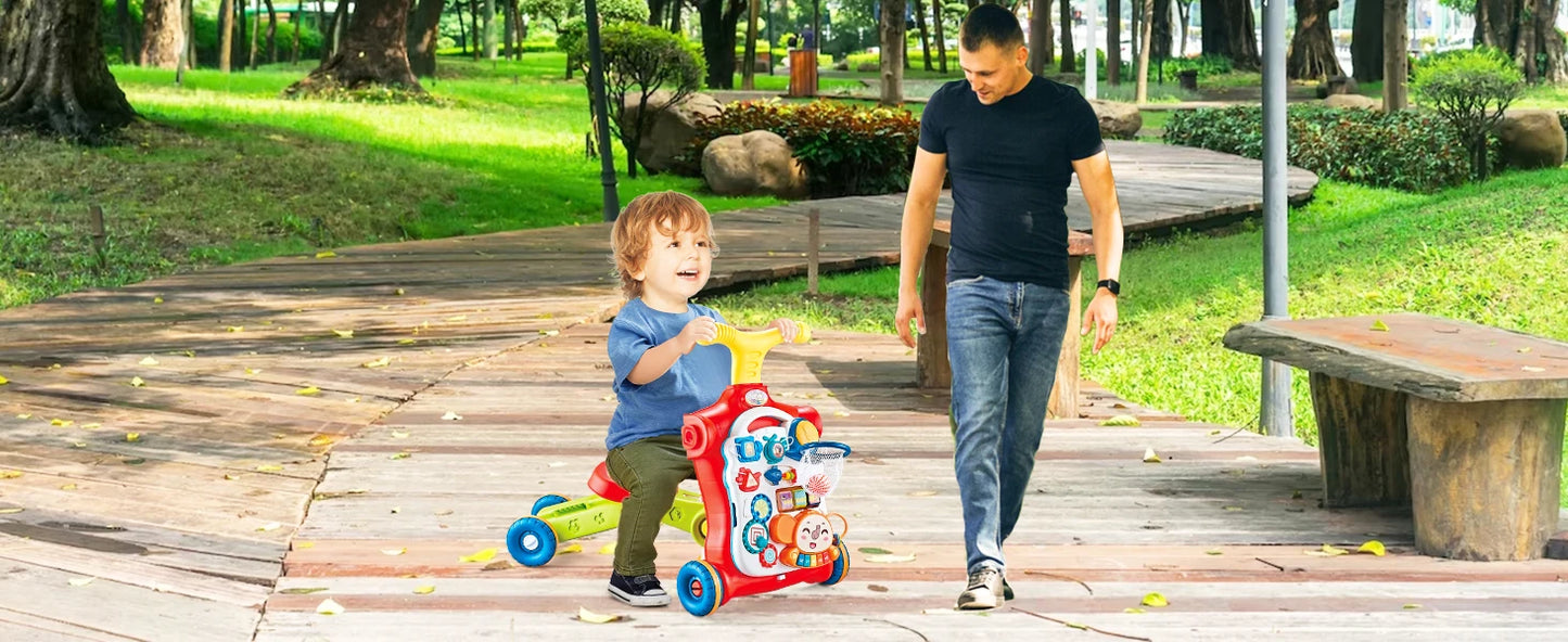 VATOS Baby Walker 5 in 1 Sit to Stand Learning Scooter Balance Bike Push Walker Table Toys with Music for Toddlers and Infant Kids