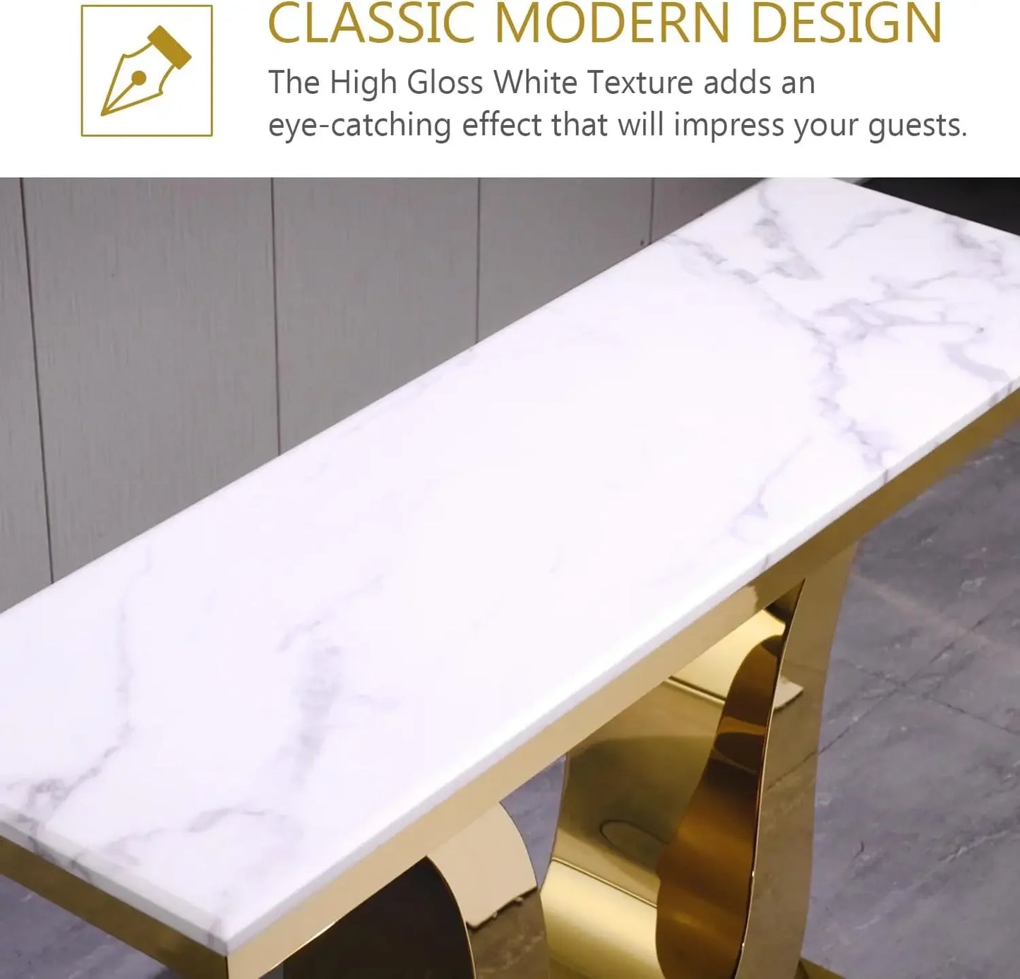 White and Gold 50 Inch Rectangle Console Table for Living Room Entryway Office Foyer Front Hall