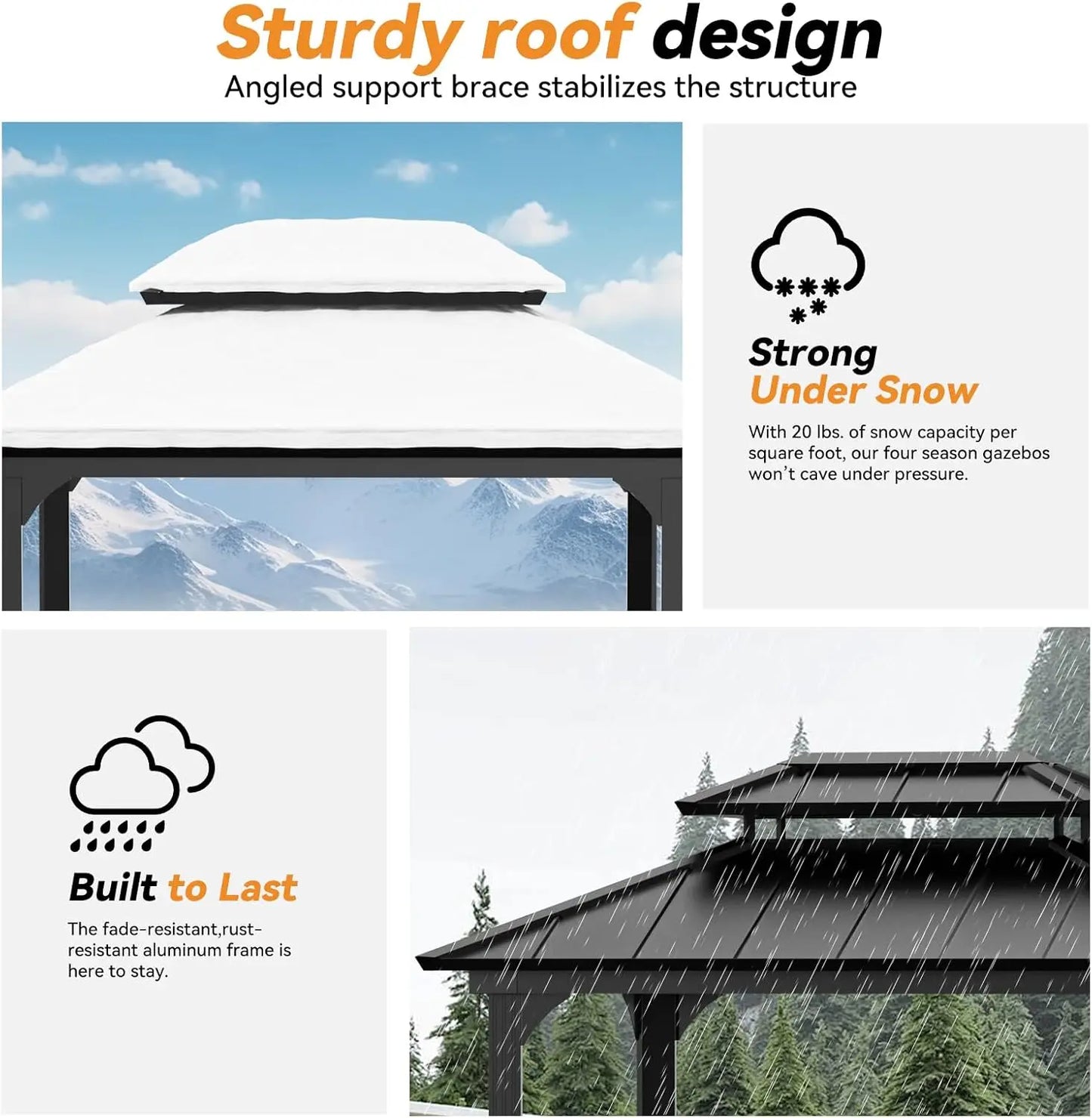 6 Feet X 8 Feet Aluminum BBQ Gazebos with Shelves and Ceiling Hook Grill Canopy Hardtop with Galvanized Steel Roof Outdoor Grill