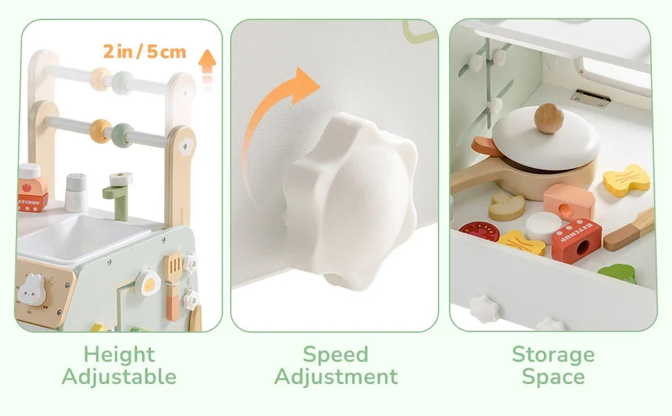 Robud Adjustable Height Speed Wooden Baby Walker Push Toy to Prevent O-Shaped Legs Montessori Baby Walking Toy for Girls Boys