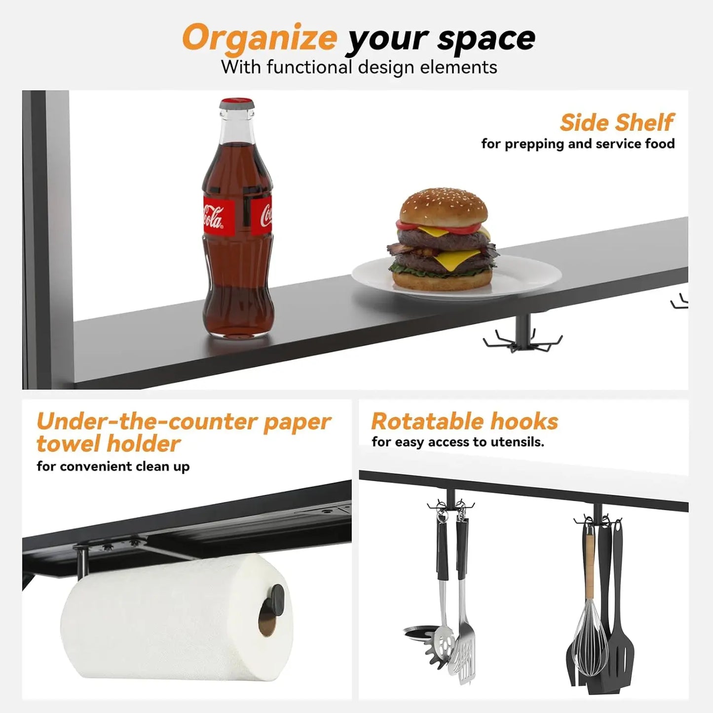 6 Feet X 8 Feet Aluminum BBQ Gazebos with Shelves and Ceiling Hook Grill Canopy Hardtop with Galvanized Steel Roof Outdoor Grill