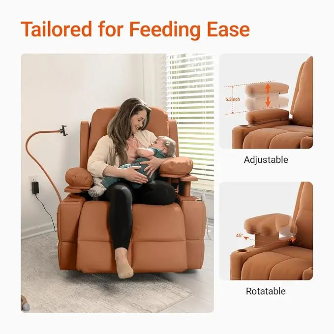 MAMAZING Electric Nursery Glider Recliner Breastfeeding Chair with USB Port Adjustable Armrests and Storage FSC Certified Mocha