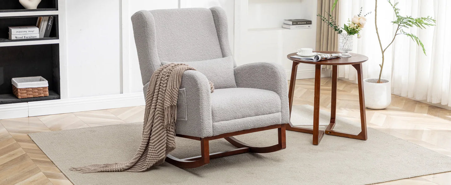 Rocking Chair Nursery with Foot Rest Wingback Nursery Rocking Chairs Teddy Nursing Glider Rocker Chair with Pillow and Adjustable Footrest