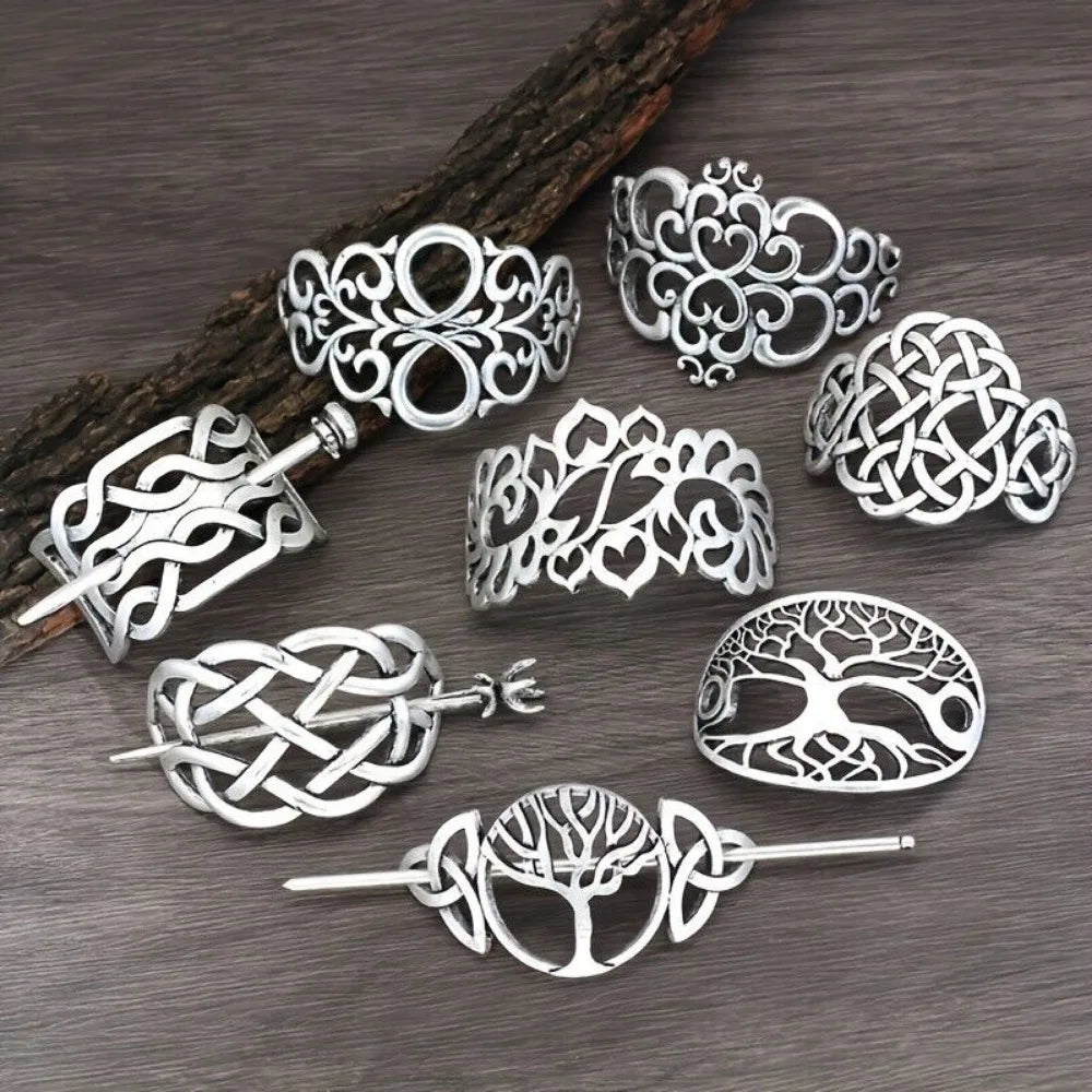 8PCS Hair Clips Viking Celtic Hair Sticks Retro Barrette