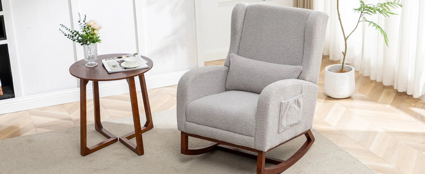 Rocking Chair Nursery with Foot Rest Wingback Nursery Rocking Chairs Teddy Nursing Glider Rocker Chair with Pillow and Adjustable Footrest