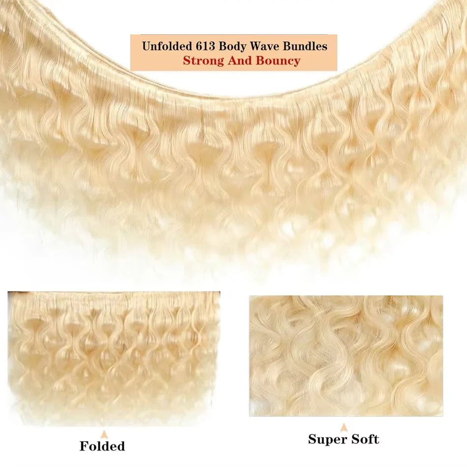30 50Inch Colored Blonde 613 Body Wave Bundles Human Hair