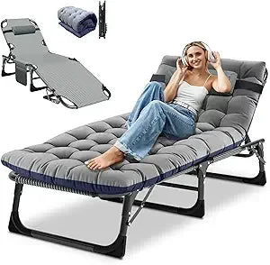 Heavy Duty Tanning Chair with Face Hole Adjustable 5 Position Folding Chaise Lounge for Outdoor Portable Lay Flat Beach