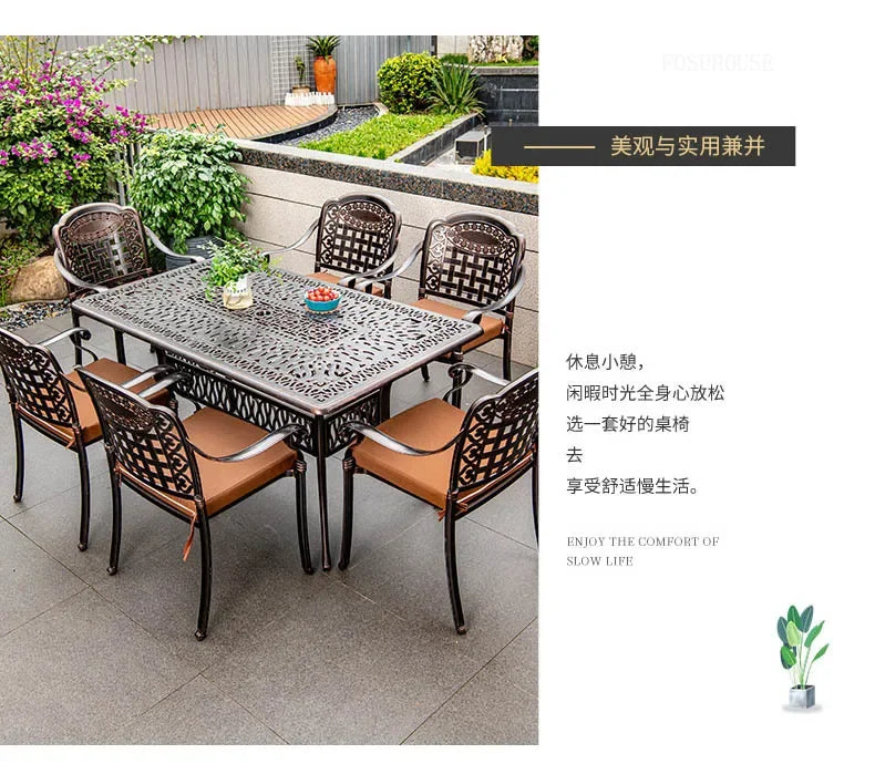 Waterproof Sunscreen Leisure Chairs Outdoor Metal Garden Furniture Set for Patio European Retro Style