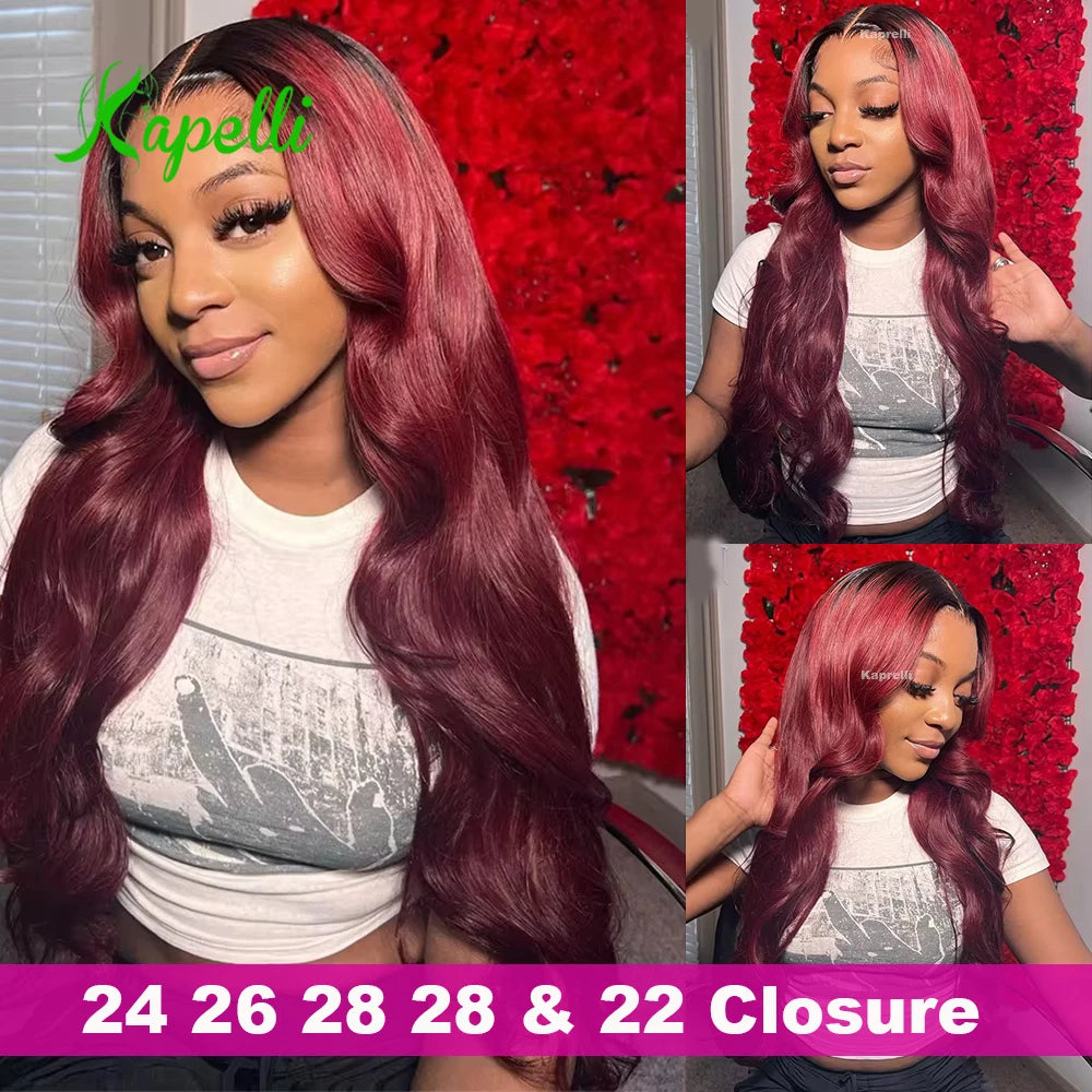 1B99J Body Wave Bundles With Closure Brazilian Human Hair Weave 4x4 Lace Closure 3/4 Bundles Remy Hair Extensions