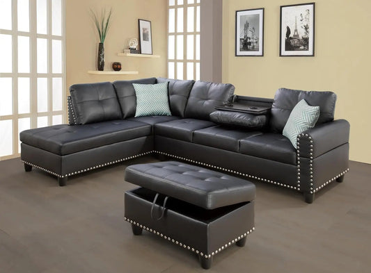 Sectional Sofa Couch Modern 4-Seaters Living Room Furniture Sets with Chaise Lounge Ottoman and 2 Pillows L Shape Couch
