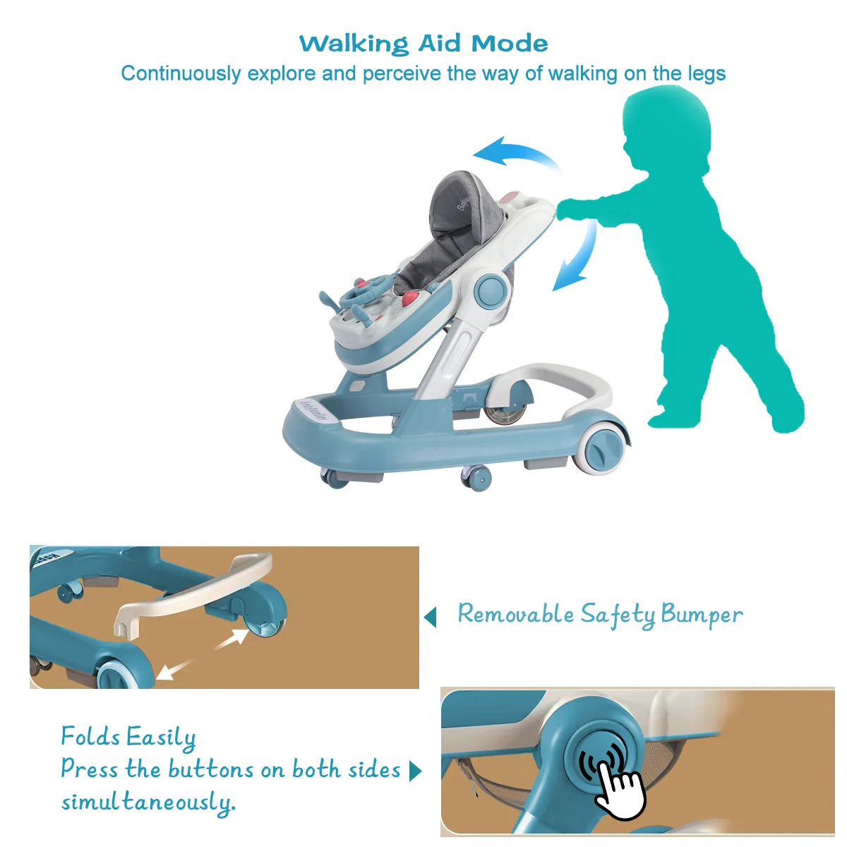 UBRAVOO Push Walker with Detachable Feeding and Music Trays