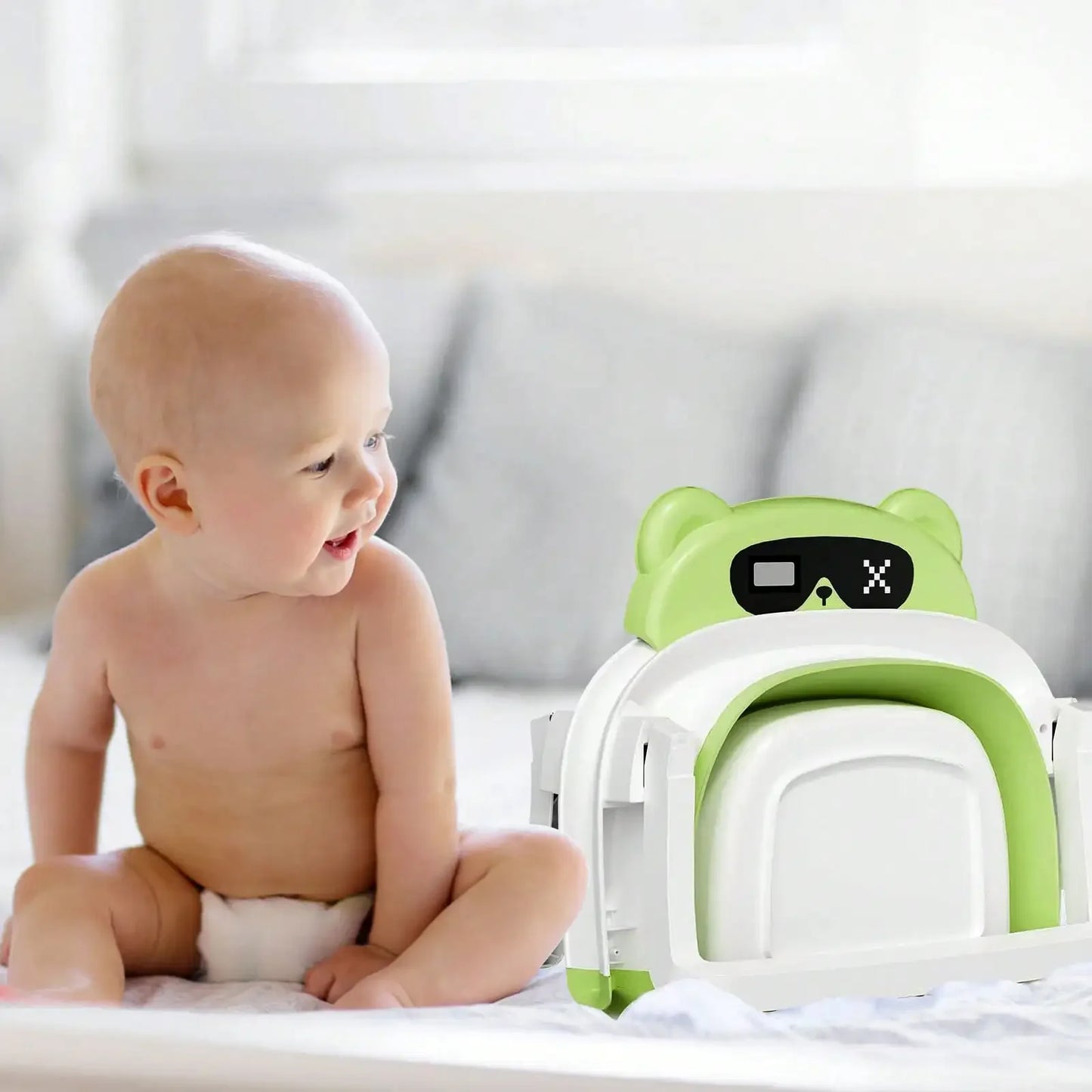 Folding Baby Bathtub with Thermometer and Cushion Support