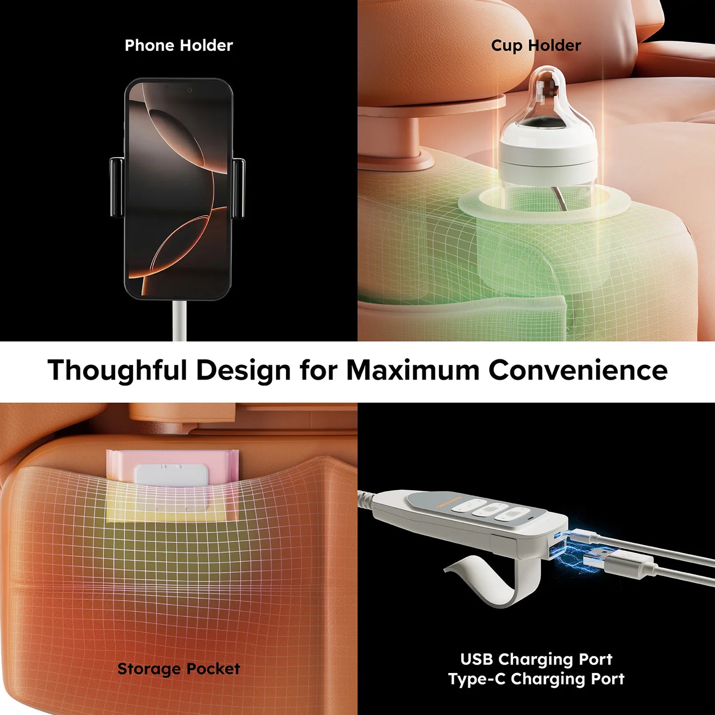 MAMAZING Electric Nursery Glider Recliner Breastfeeding Chair with USB Port Adjustable Armrests and Storage FSC Certified Mocha