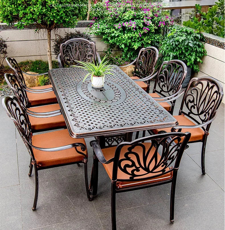 Waterproof Sunscreen Leisure Chairs Outdoor Metal Garden Furniture Set for Patio European Retro Style