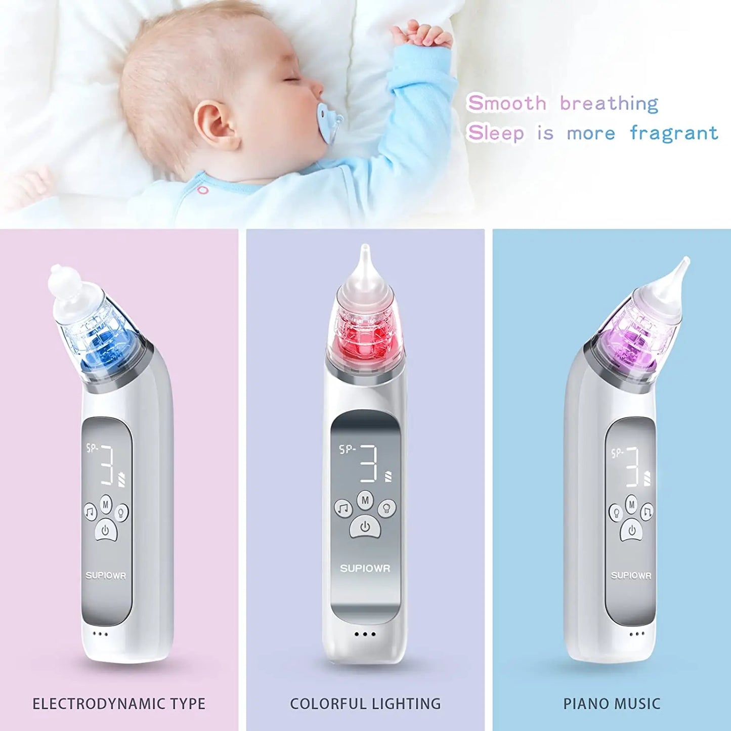 Baby Electric Nasal Aspirator Nose Suction Device with Food Grade Silicone Mouthpiece 3 Suction Modes