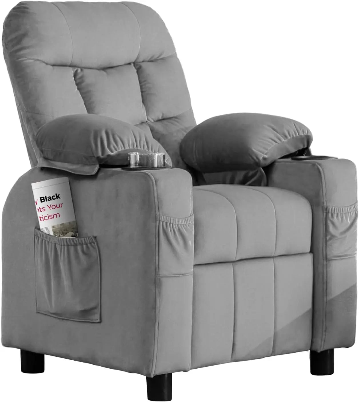 Toddlers Kids Recliner Chair Ergonomic Adjustable Chair with Footrest and Side Pockets Baby Sofa for Boys and Girls Bedroom Gray