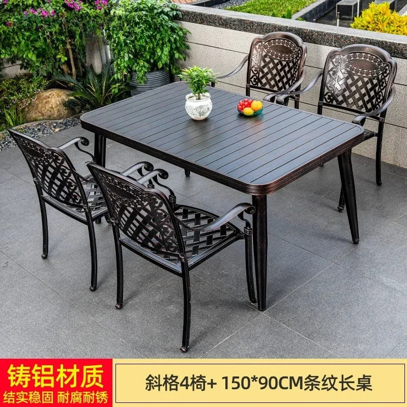 Waterproof Sunscreen Leisure Chairs Outdoor Metal Garden Furniture Set for Patio European Retro Style