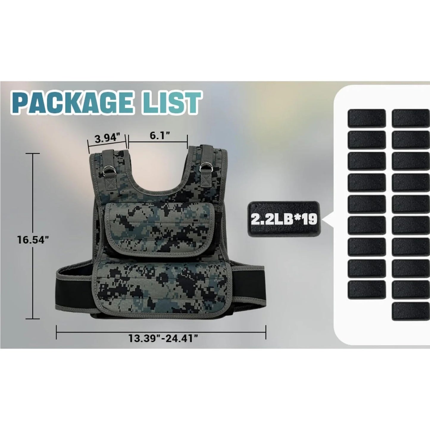 Men's Adjustable 44Lb Weight Vest For Strength Training