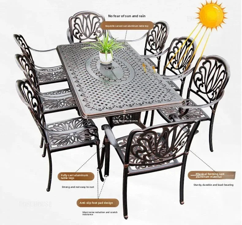 Waterproof Sunscreen Leisure Chairs Outdoor Metal Garden Furniture Set for Patio European Retro Style