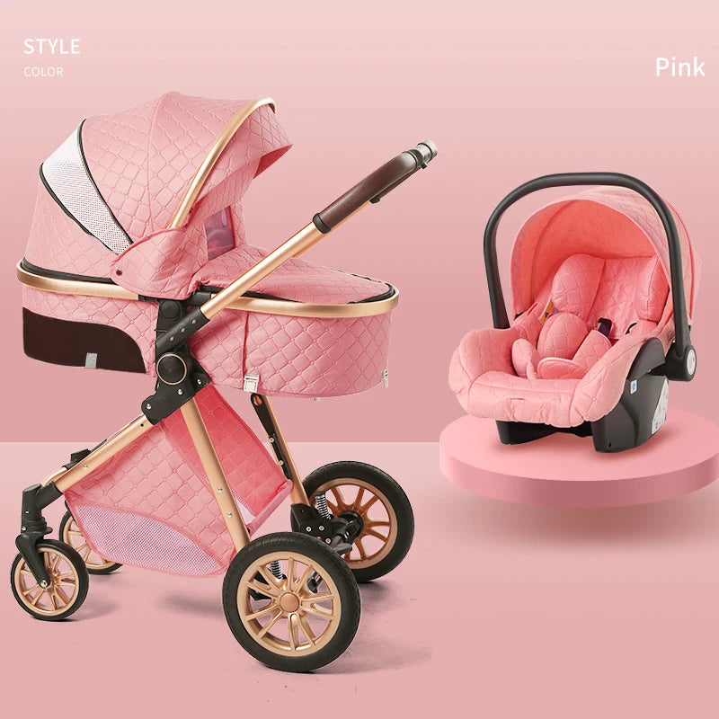 Luxury Baby Stroller 3 in 1 High Landscape Cart Can Sit Lie