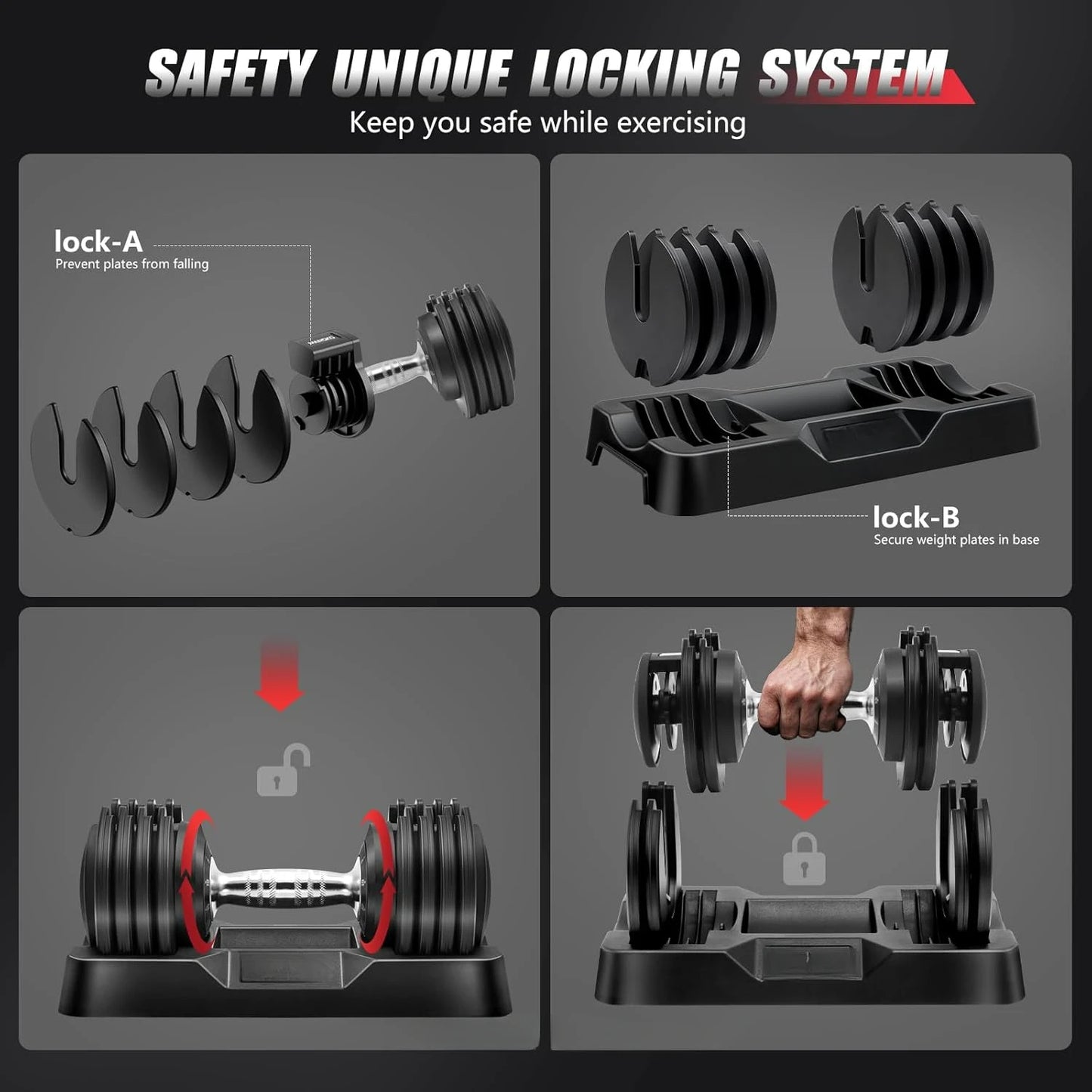 Adjustable Dumbbell Set With Anti Slip Handles 5 Weights