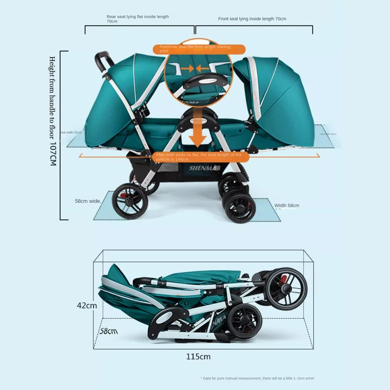 Twins Baby Stroller Can Sit And Lie Down Folding Lightweight