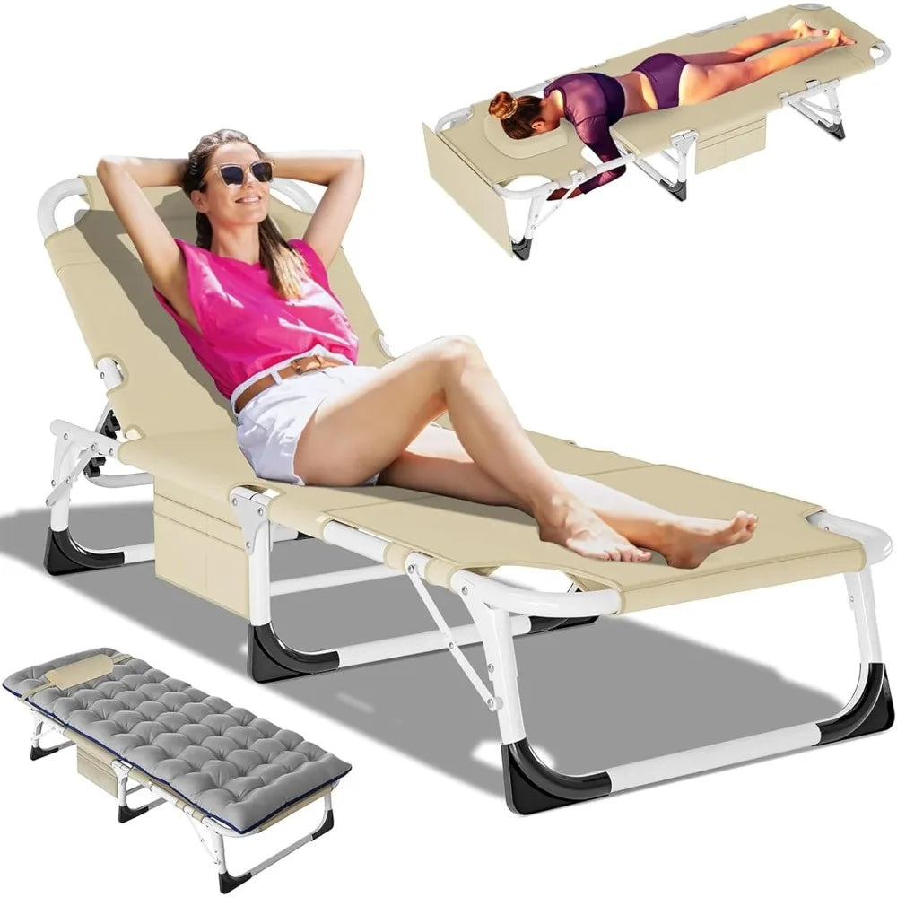 Heavy Duty Tanning Chair with Face Hole Adjustable 5 Position Folding Chaise Lounge for Outdoor Portable Lay Flat Beach