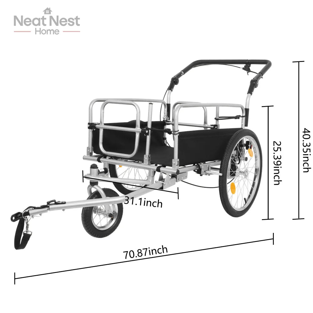 3-in-1 Heavy Duty Bike Cargo Trailer E-Bike Compatible Steel Frame Convertible Stroller and Pull Cart with Suspension Accessories