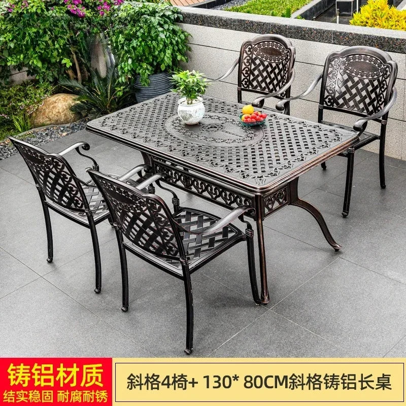 Waterproof Sunscreen Leisure Chairs Outdoor Metal Garden Furniture Set for Patio European Retro Style